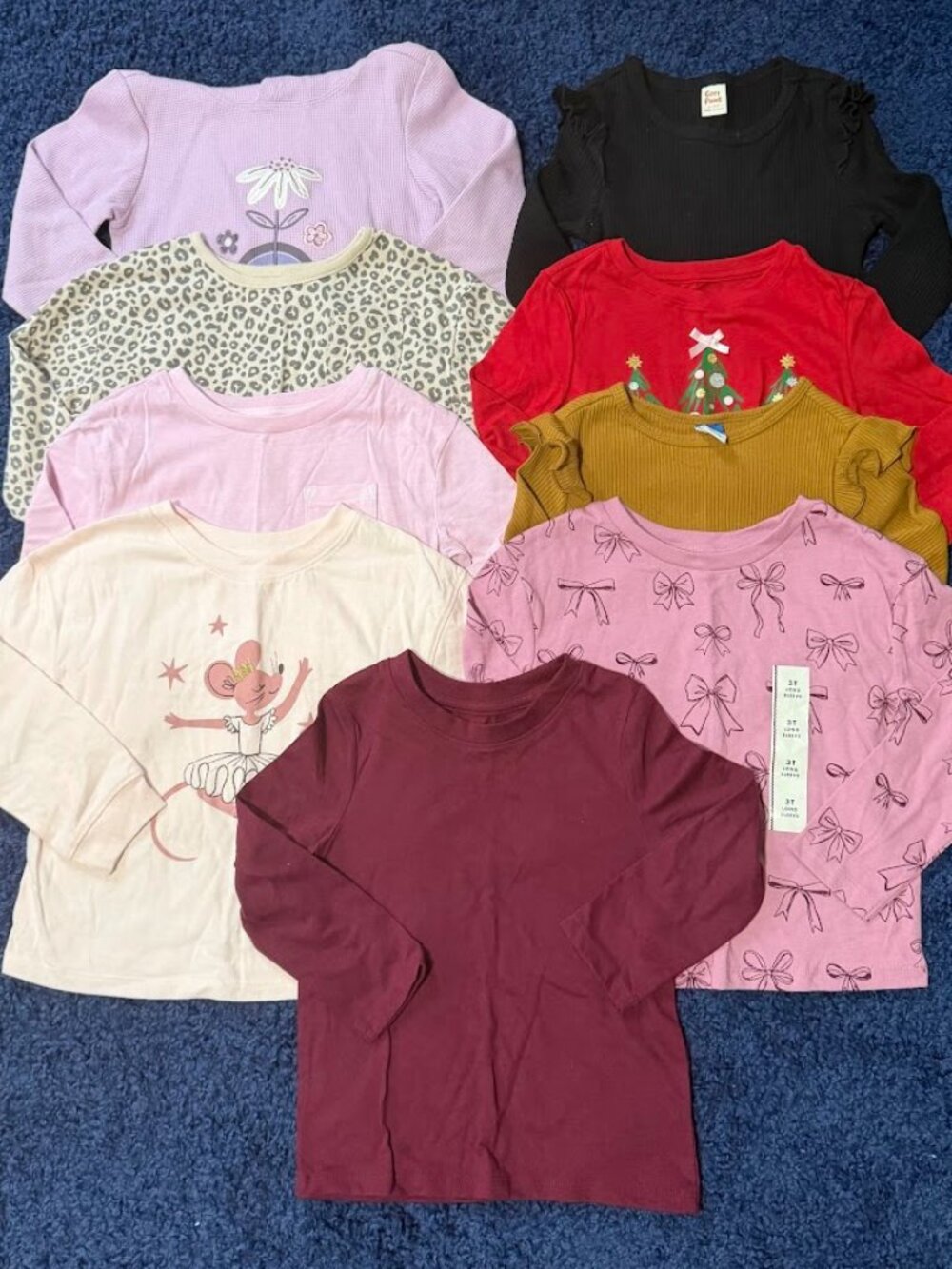 Girls 3T Long Sleeve Shirt Lot – 9 Tops – Mixed Brands